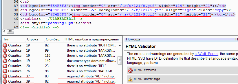 Пример ошибок в коде сайта